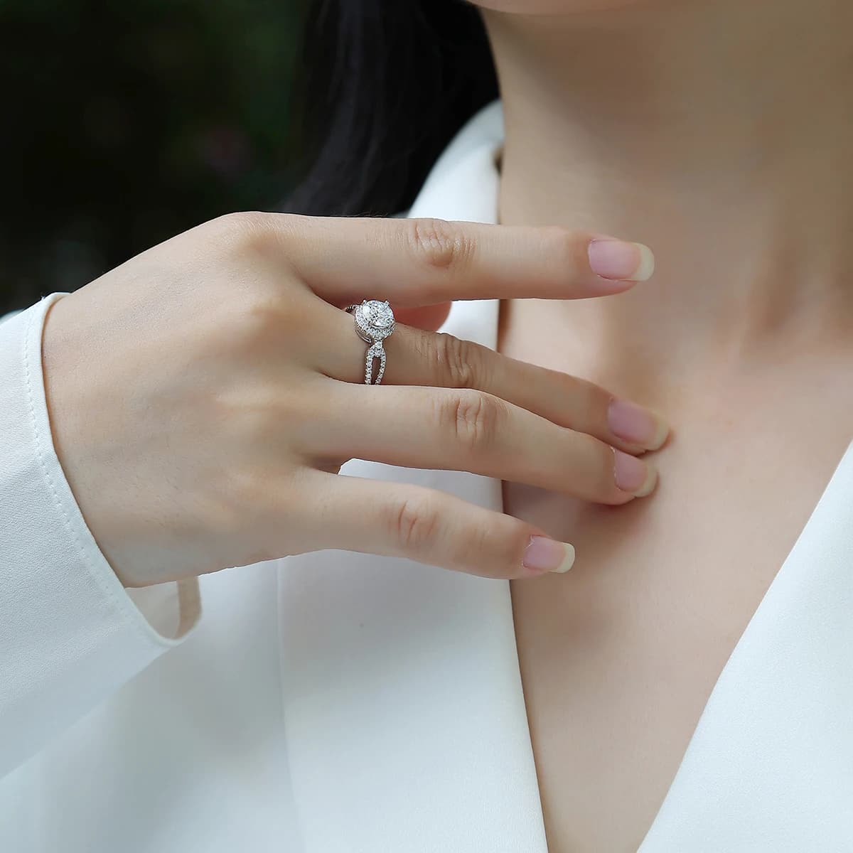 Halo Ring with Moissanite 1Ct JIUZUAN, Silver S925, 18K White Gold Plated, GRA Certificate, Super Diamond Test, Elegant Bride Jewel