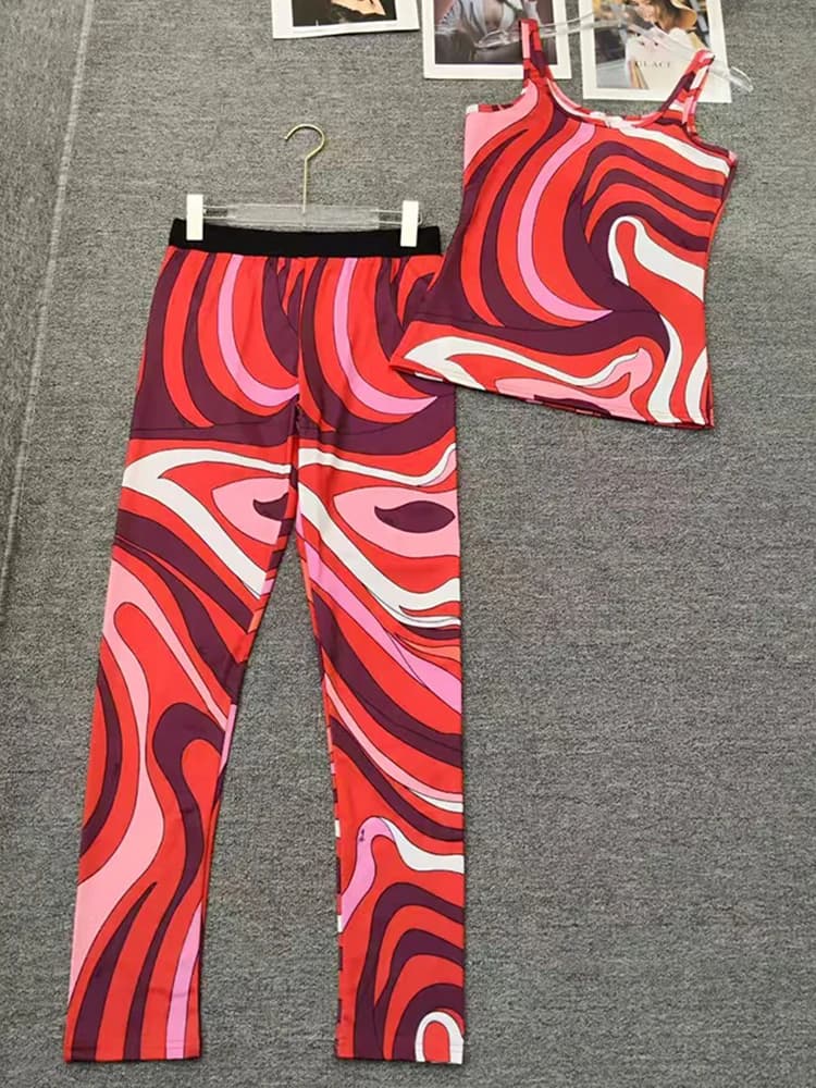Retro printed knitted vest top two-piece set for 2026 summer women's clothing+elastic tight fitting shorts fashion set