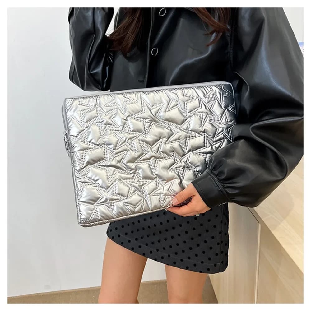 New Solid Color Laptop Case Pleats Design Protective Laptop Sleeve Shockproof Star-Shaped Tablet Case Travel