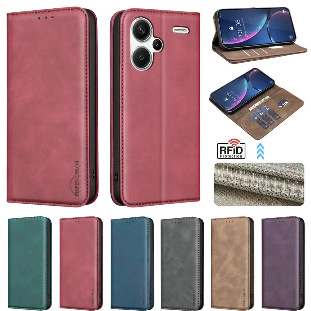 For Xiaomi Redmi Note 13 12 11E 11 10 Pro 5G 4G Magnetic Leather Wallet Case Redmi Note 13 Pro Plus 12S 11S 10S 10T RFID Funda