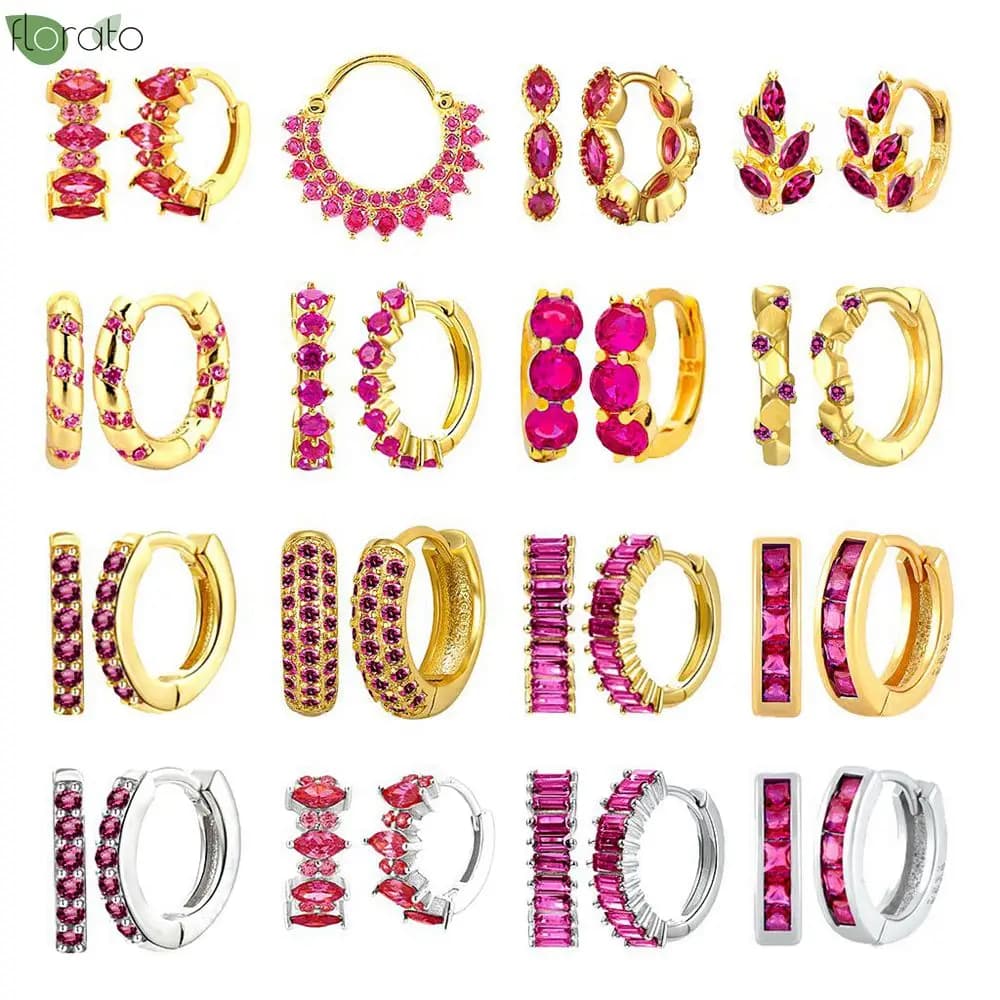 Orecchini a cerchio piccoli Premium11mm con ago in argento sterling 925 per le donne Moda rosa rossa zircone orecchino regalo di gioielli di lusso da sposa