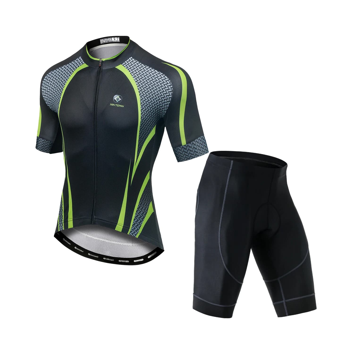 Men's short sleeve mountain bike clothing Shorts with padded cycling braces Set Top and cycling shorts with full zip
