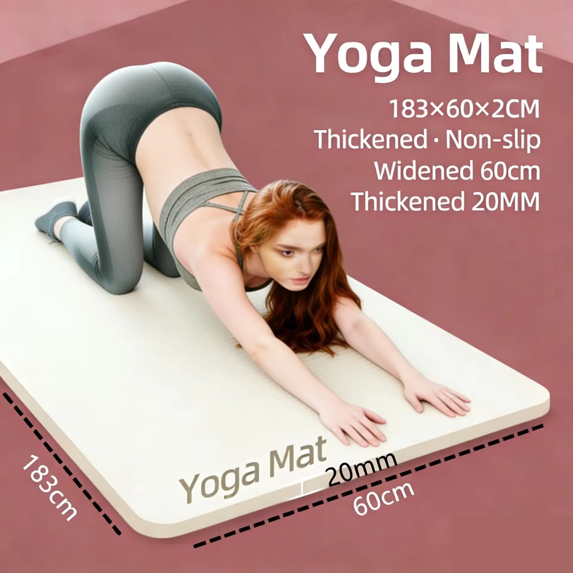 Tappetino Antiscivolo per Sport e Fitness 183x60cm, Spessore 20mm, per Yoga, Pilates, Ginnastica, Attrezzatura Fitness da Pavimento