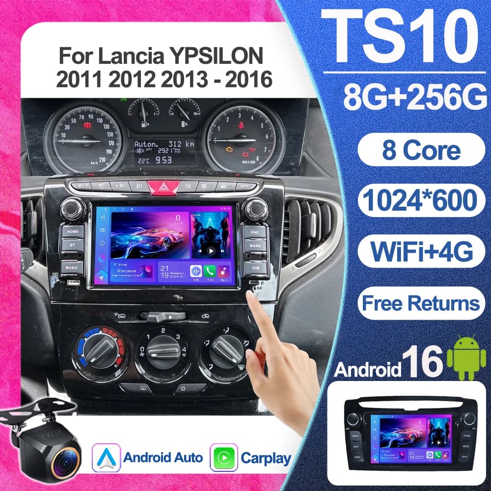 Autoradio Android 16 per Lancia Ypsilon 2011-2016, Lettore Multimediale Video da 7 Pollici con Navigatore GPS e Schermo Verticale