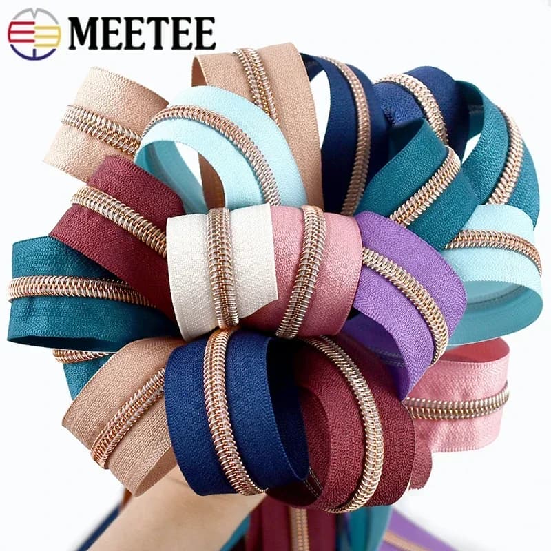 1-20M Meetee 5 # Nastri per cerniere in nylon color oro rosa Rotoli per bobine Zip per borse da cucito Kit di riparazione per cerniere per abbigliamento Accessori per indumenti fai da te