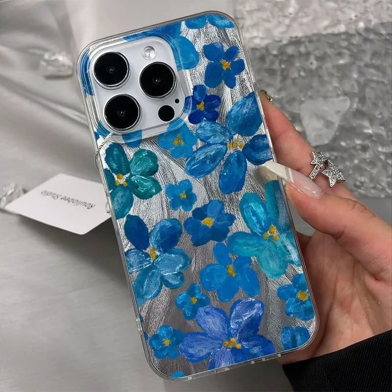 Cover Rigida Antiurto Y2K con Fiori Blu Colorati per iPhone 17 Air XS Max XS XR X 17 Pro Max 16 15 14 11 Pro Max 13 12