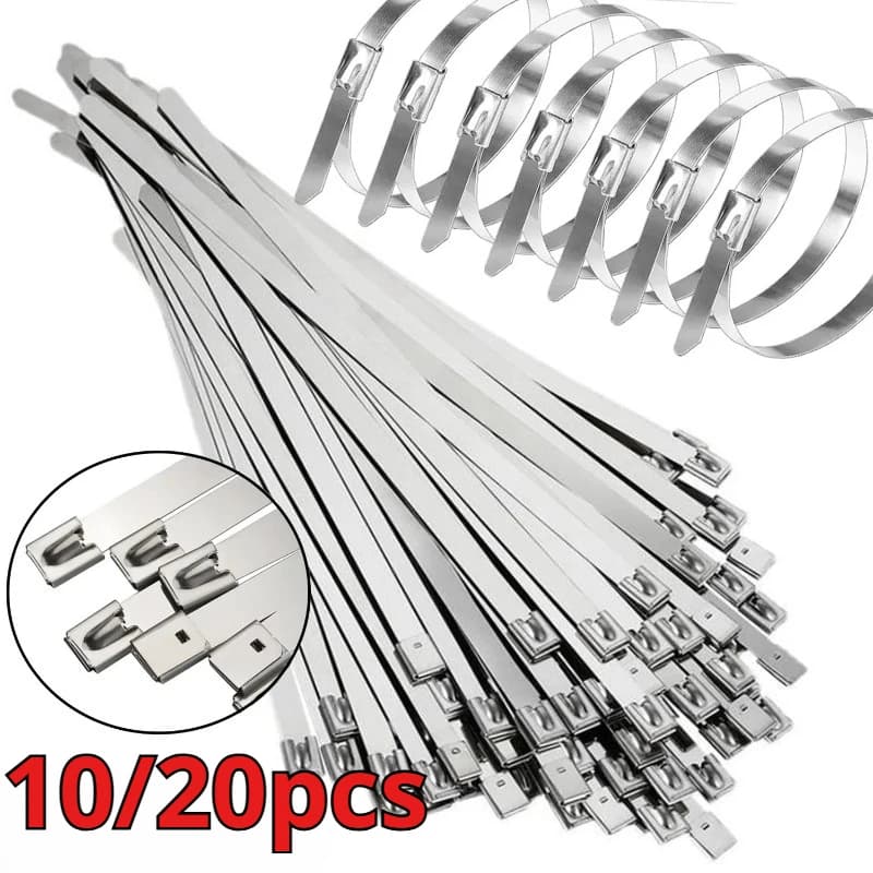 10/20Pcs Metal Self Locking Cable Ties Reusable Heavy Duty Cables Tie Organizer Multifunction StainlessSteel Zip Tie Fastener