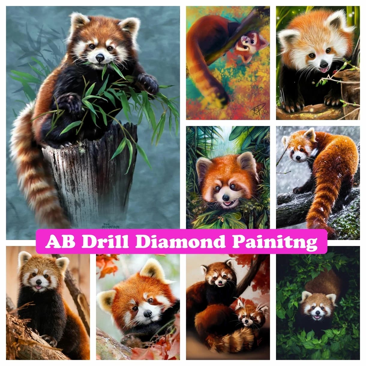 Panda rosso 5D fai da te AB trapani pittura diamante mosaico ricamo animale punto croce immagine strass artigianato fatto a mano decorazioni per la casa