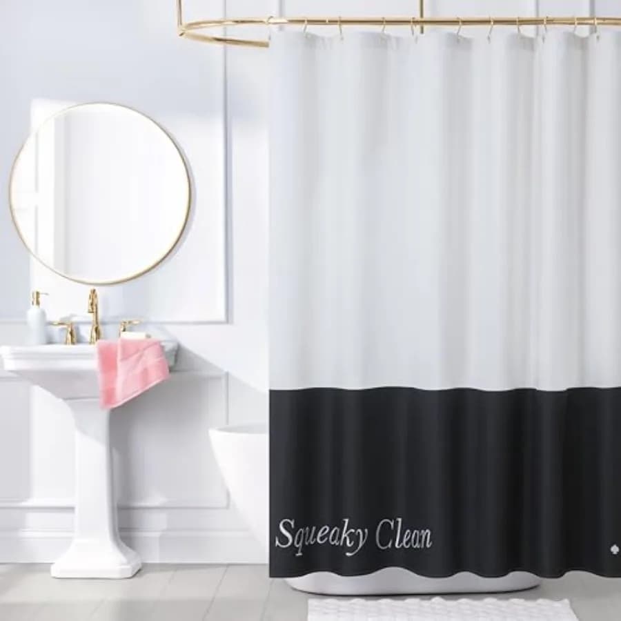 Tenda da doccia Squeaky Clean Color Block, 72 x 72 pollici, realizzata in cotone 100%, lavabile in lavatrice, e tenda da doccia bianca