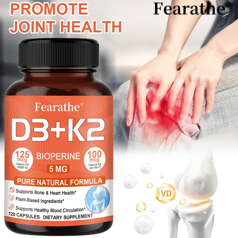 Capsule di Vitamina D3 5000UI + K2 MK-7, Integratore ad Alto Assorbimento per l'Equilibrio del Calcio, Benessere di Ossa, Cuore e Sistema Immunitario