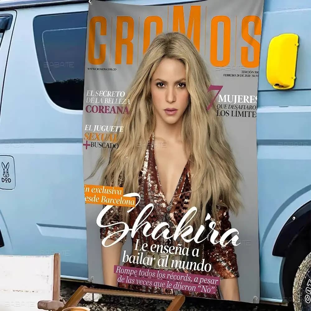 Bandiere Grafiche Pop Culture di Shakira per Riunioni Familiari, Atmosfera all'Aperto, Decorazioni da Campeggio