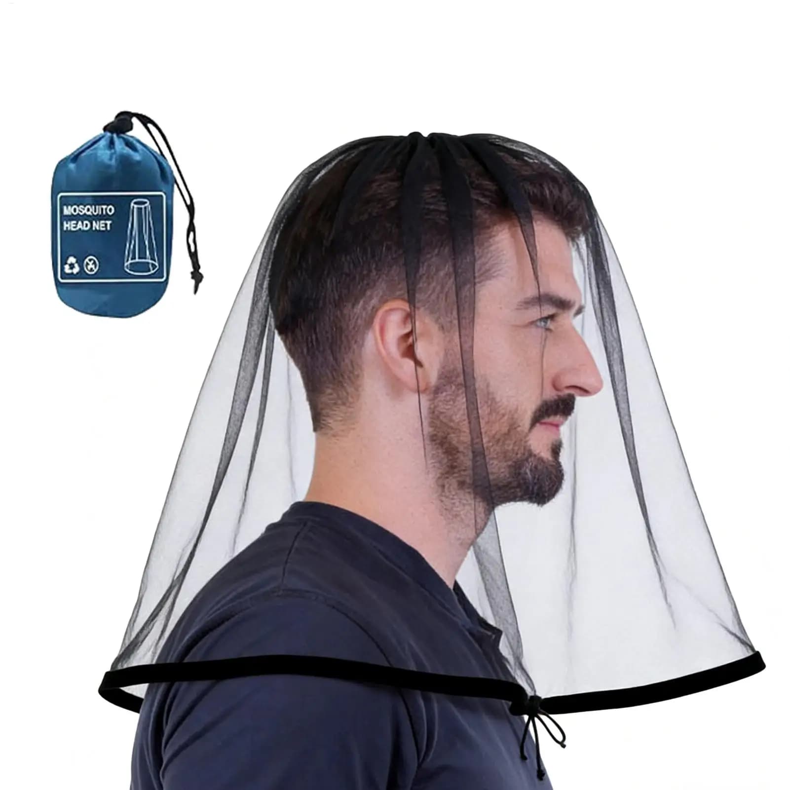 Rete per la testa traspirante con cordino regolabile, protezione per il viso, per escursionismo, pesca, campeggio, patio all'aperto, spiaggia, uomo