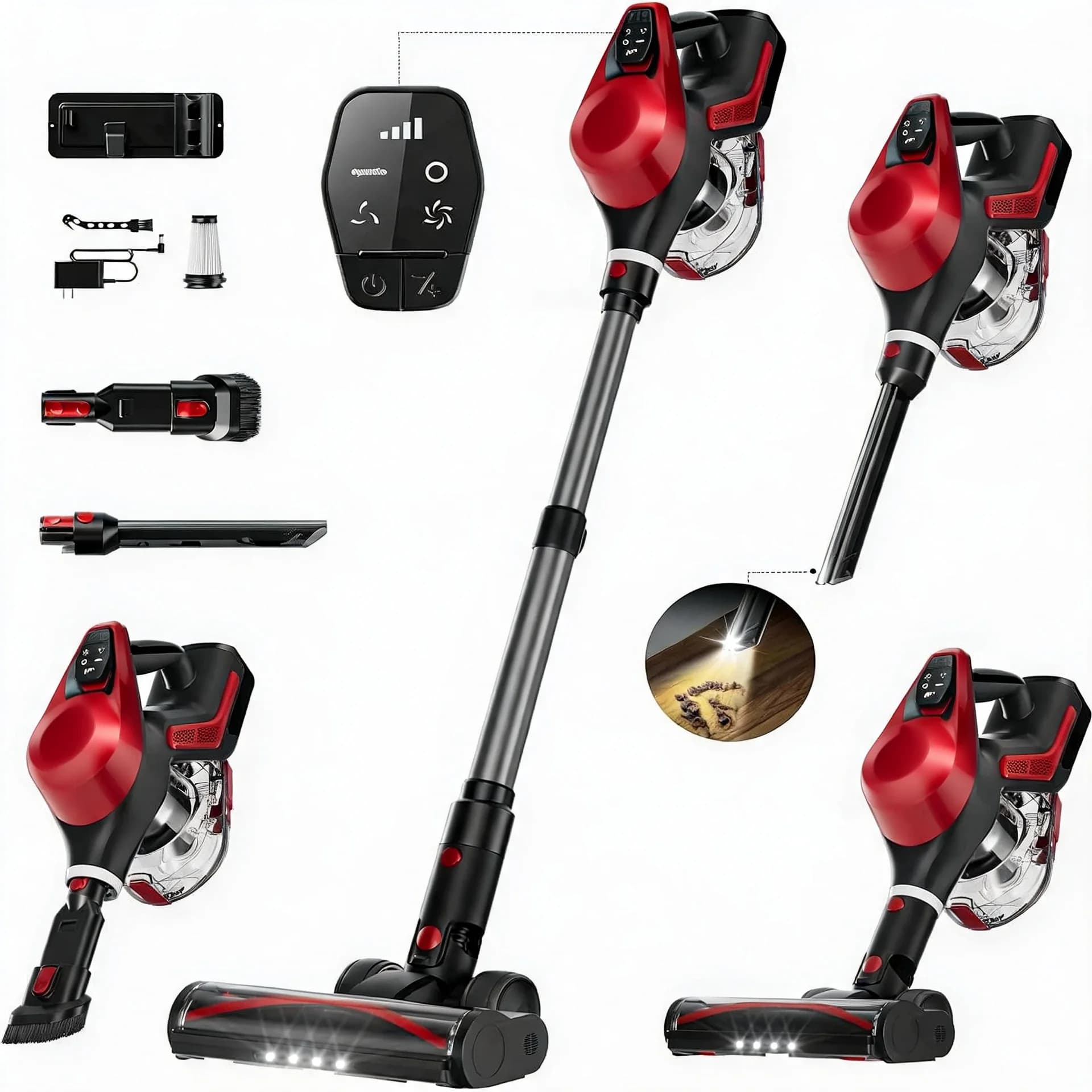 Stick Vacuum Cleaner High-Quality Plastic Lightweight Rechargeable All Seasons Universal Crimson