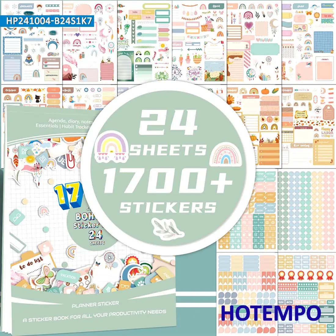 1700 pezzi, Libro di adesivi per planner, Stile BOHO carino, Piano annuale Decalcomanie Scrapbook, Adatto per laptop, diario, quaderno, cancelleria, diario, guida, squadra, lavoro, Adesivi per telefono, giocattoli