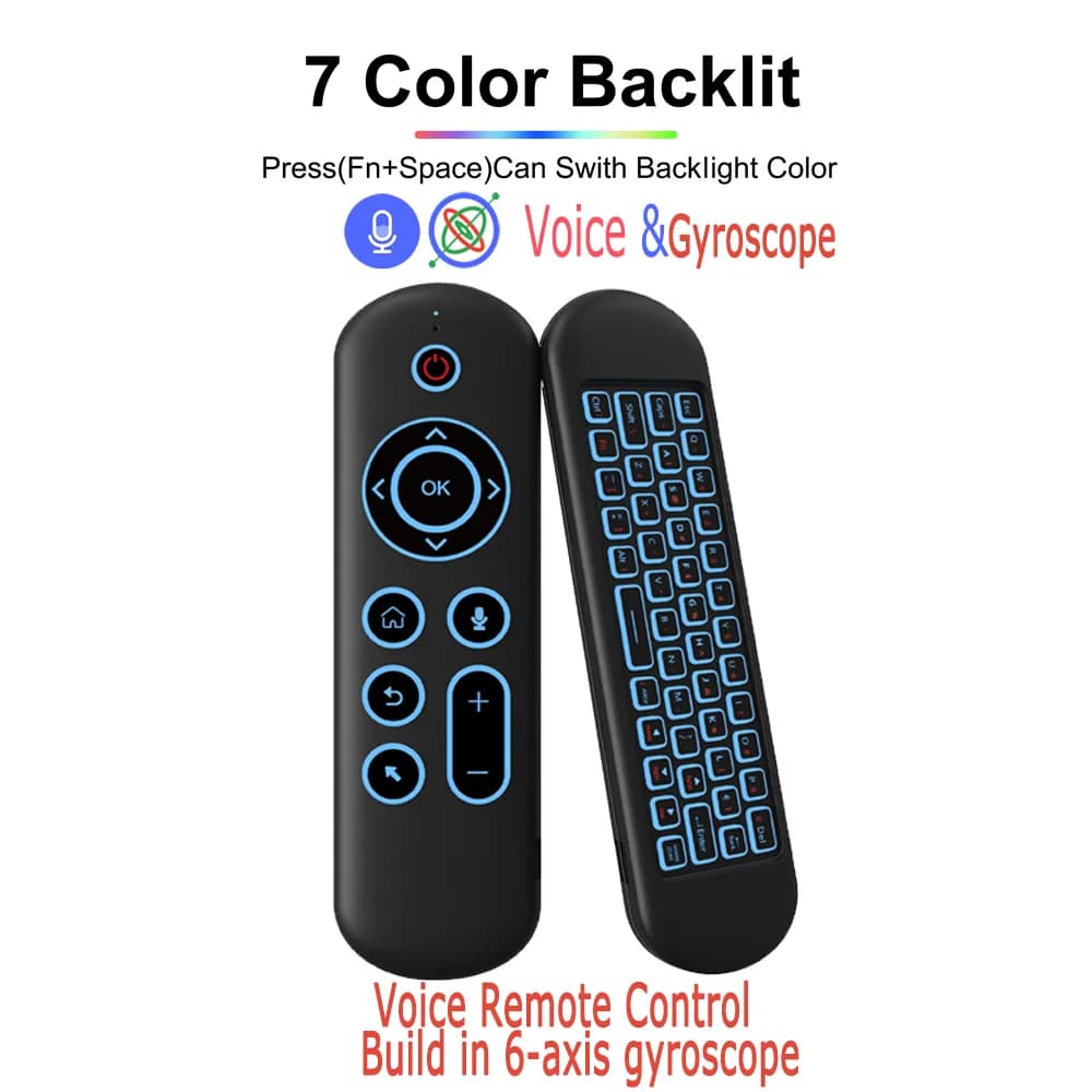 Giroscopio vocale con telecomando Air Mouse Mini tastiera retroilluminata a 7 colori Dual Mode 2.4G BT5.2 Wireless per Android Smart TV Box PC