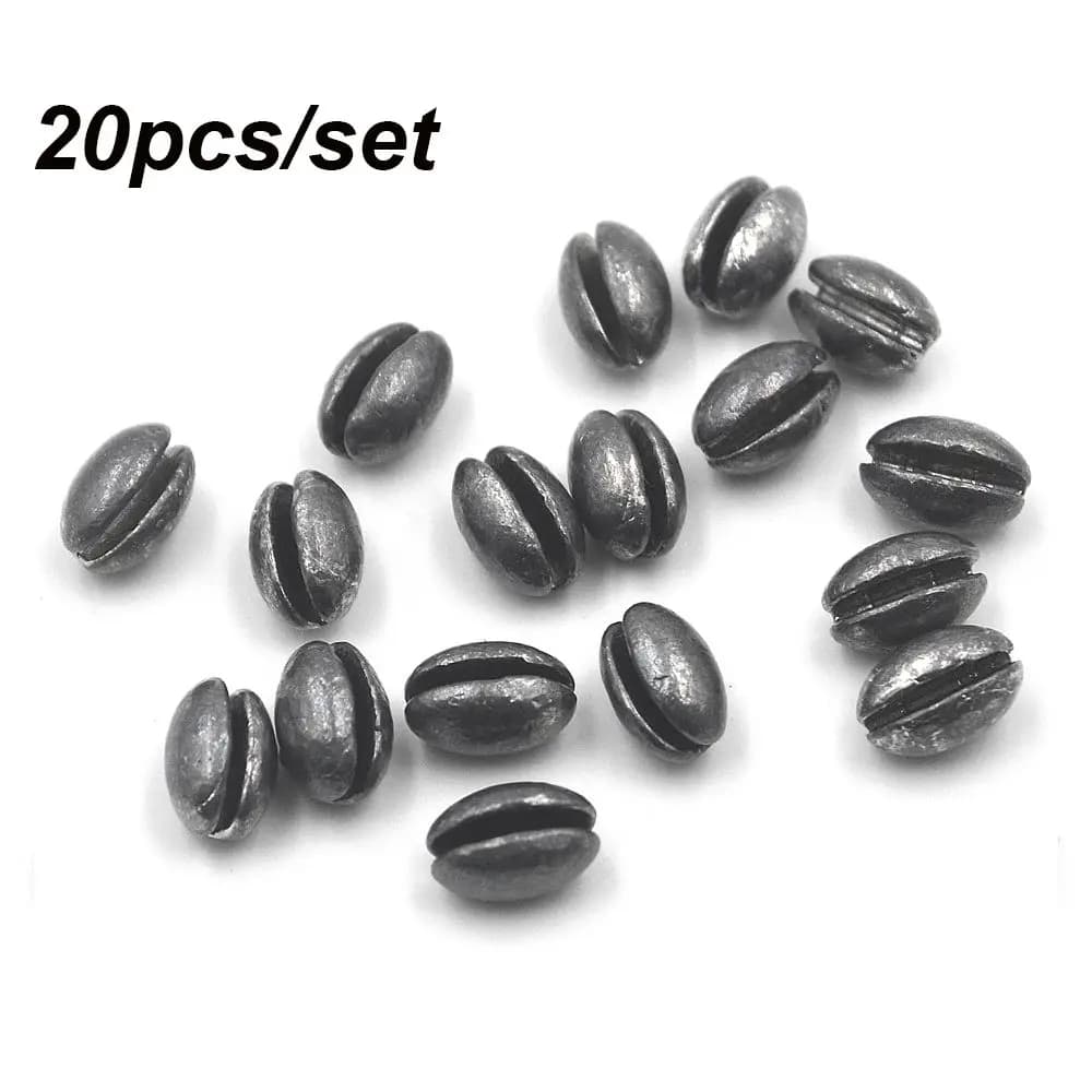 20 pcs/Back 1B~7B Fishing Lead Premium Solid Oval Split Shot Lead Shaped Bean Weight Lead Fishing Accessories