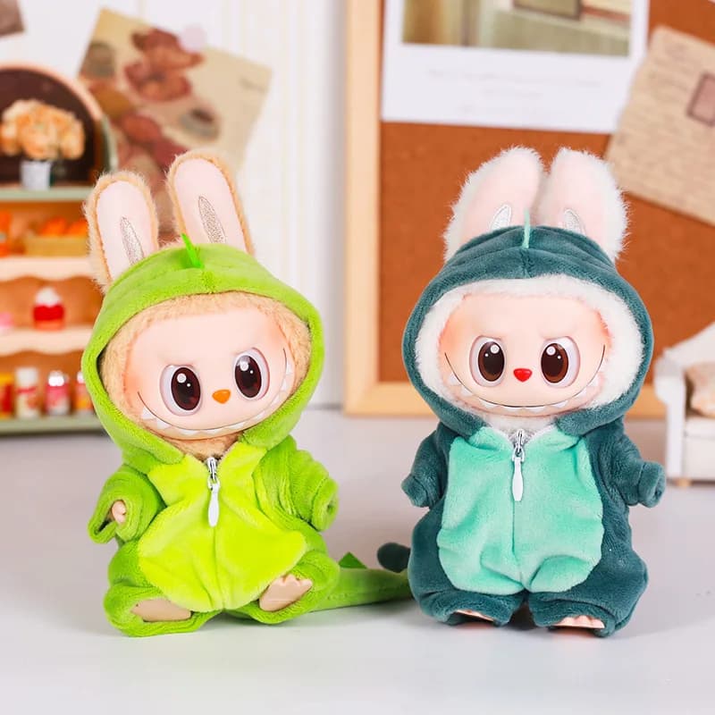 Vestiti per bambole in peluche per vestiti per bambole Labubu Vestito per animali da dinosauro con cappello Accessori per abiti Abbigliamento per bambole