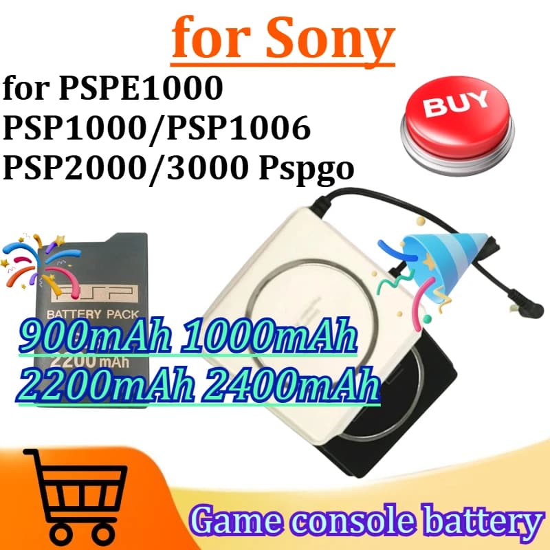 Batteria per Sony PSPE1000 PSP1000/PSP1006 PSP2000/3000 Pspgo Console di gioco 900mAh 1000mAh 2200mAh 2400mAh Nuovo