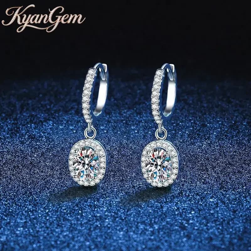 KyanGem Orecchini semplici da donna con diamanti intarsiati in oro 18 carati, orecchini classici a forma di uovo in platino 18 carati con moissanite, gioielli senza tempo