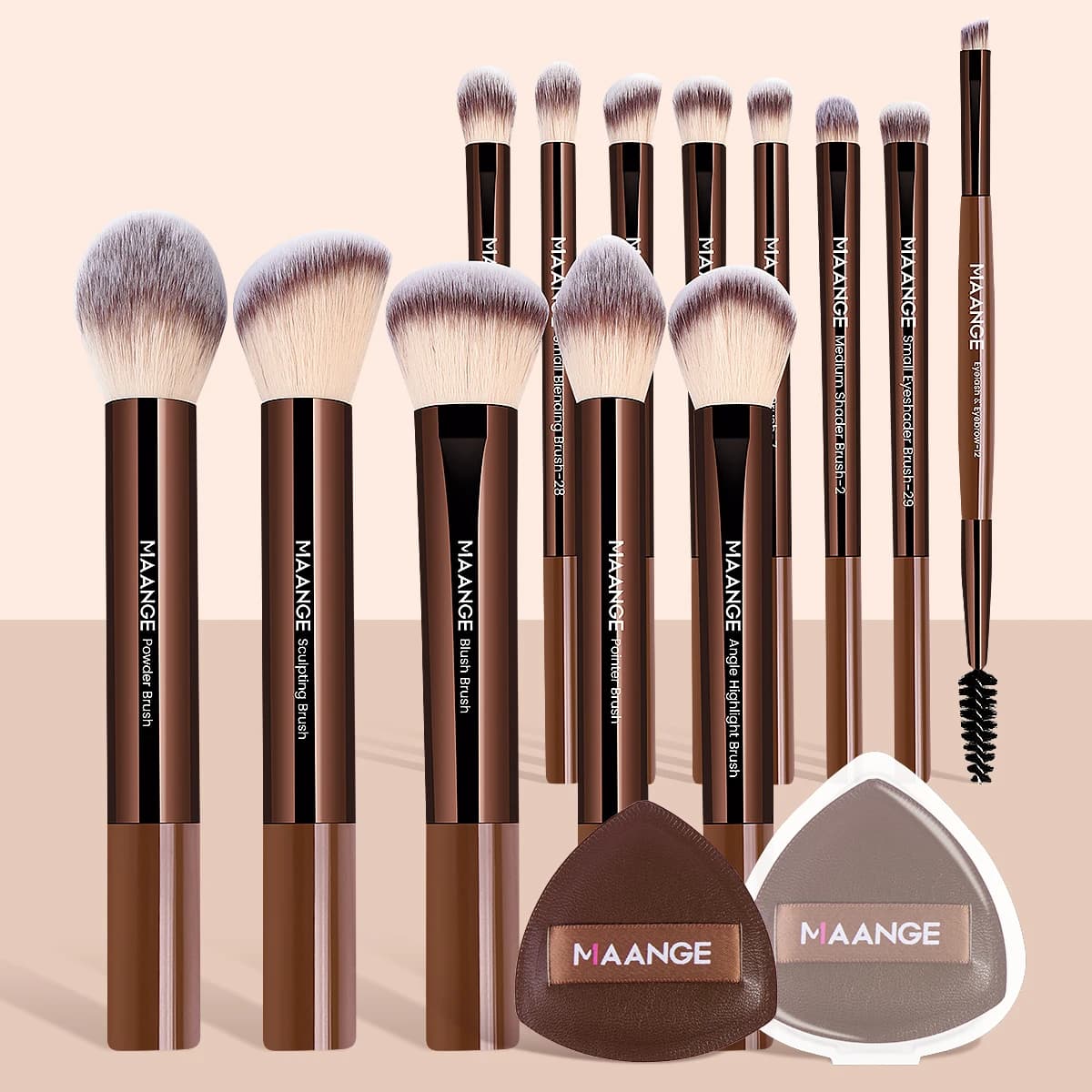MAANGE 13 pieces Set of makeup brushes Soft and soft umbrella in cosmetic powder Kabuki Makeup Brushes with 2 pieces of breath for air cushion