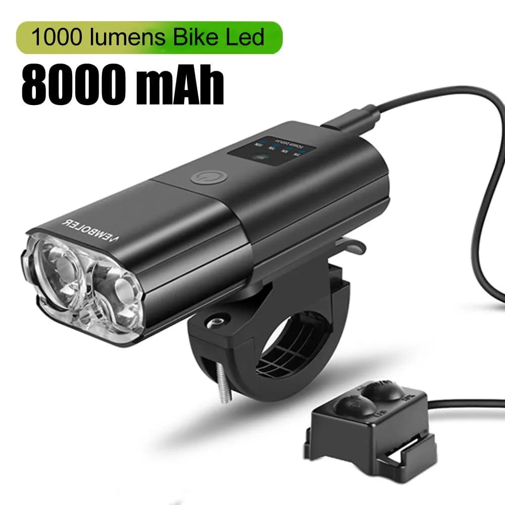 Luce per bicicletta 1000 Lumen 4000mAh Faro per bici Power Bank Torcia Manubrio Ricarica USB MTB Ciclismo su strada Evidenzia
