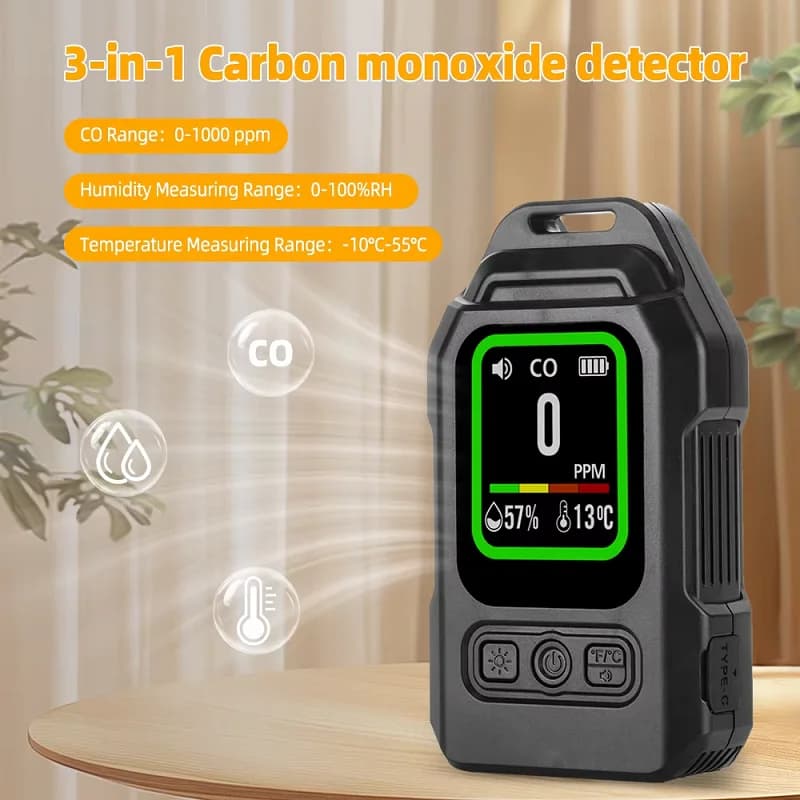 Carbon Monoxide Sensor: Real-time monitoring of gas, temperature, and humidity. Widely applicable for: home, RV, camping, office