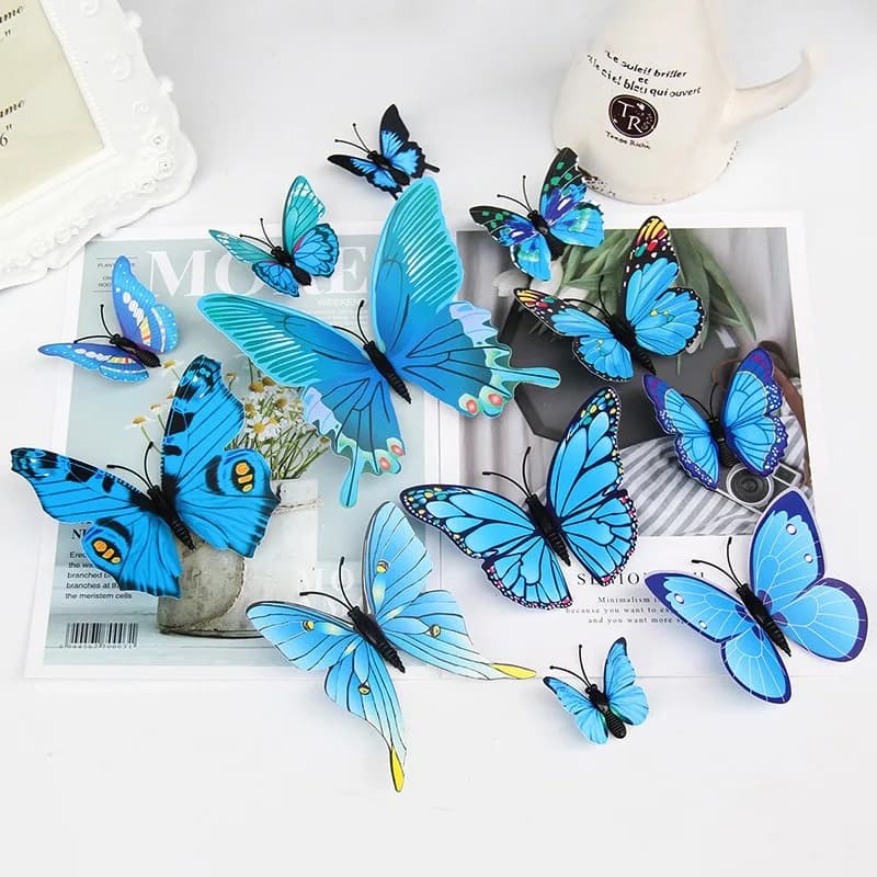 12 pezzi adesivi artistici decorazioni per frigorifero magnete adesivo da parete farfalla 3D decalcomanie decorazioni per la casa poster adesivo da parete per camerette viola