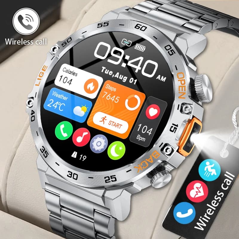 2025 Men's Watch Smart 360*360 AMOLED HD Screen Waterproof Sport Fitness Watches Flashlight New Men Smartwatch For Andrio IOS