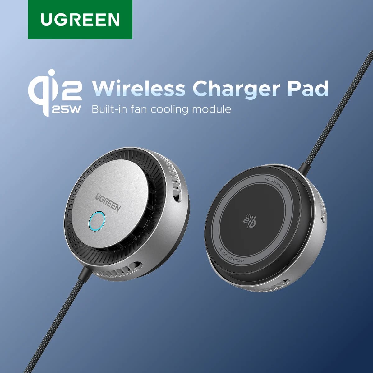UGREEN MagFlow Pro Qi2.2 25W Magnetic Wireless Charger with Cooling Fan For iPhone 17 16 Pro Max TEC Cooling Charging Pad