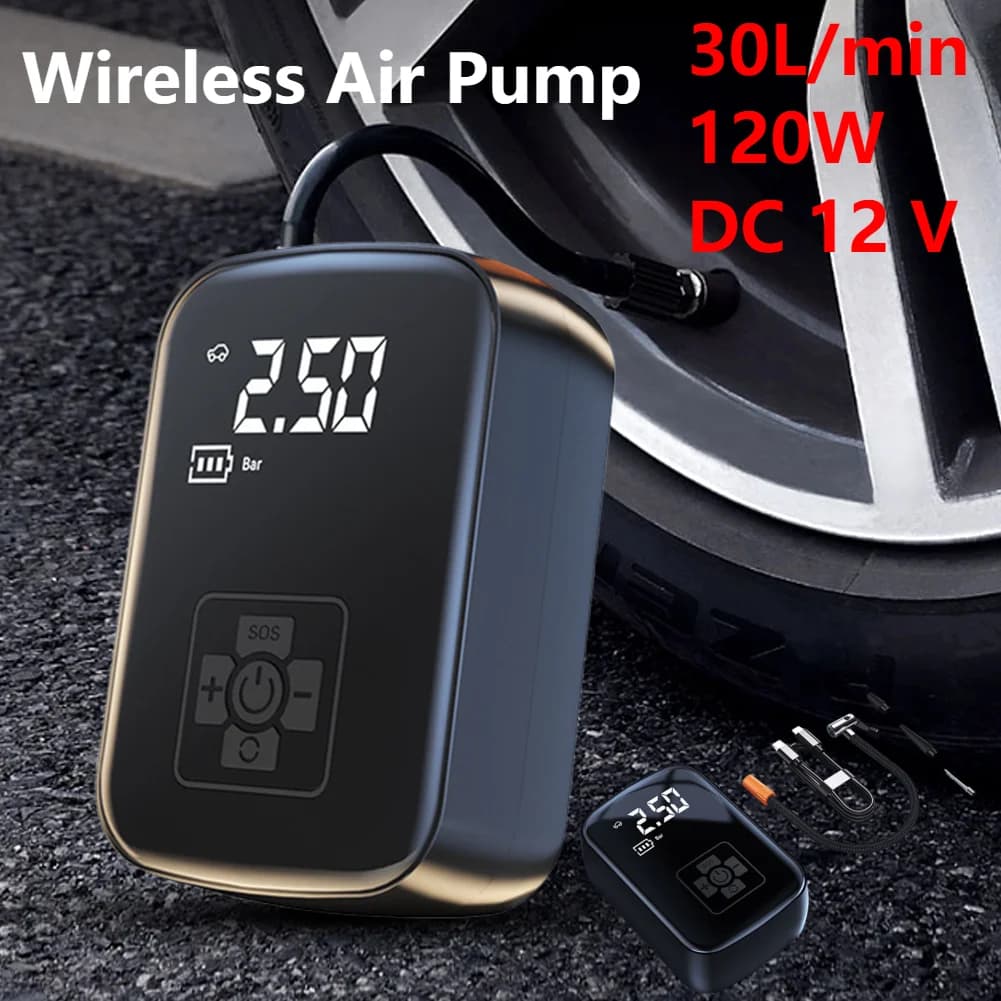 Compressore d'Aria Portatile 150PSI, Pompa Digitale per Auto, Moto e Bici, Gonfiatore Elettrico Wireless/Con Cavo