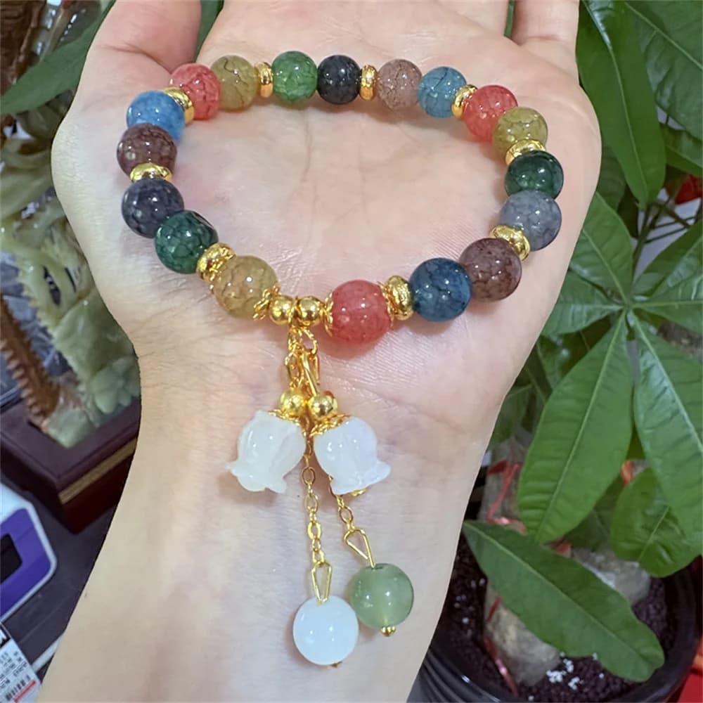 Braccialetti di cristallo di tormalina colorata moda donna per uomo Regalo di gioielli con ciondolo di orchidea di lusso leggero con perline