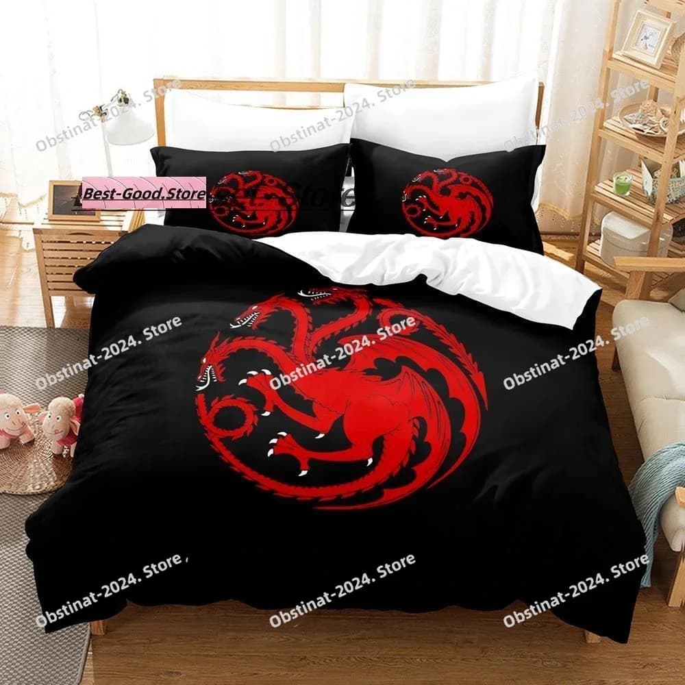 Set biancheria da letto drago di fuoco nero e rosso Set letto singolo doppio completo Queen King Size Set copripiumino per camera da letto per bambini adulti Set lenzuola
