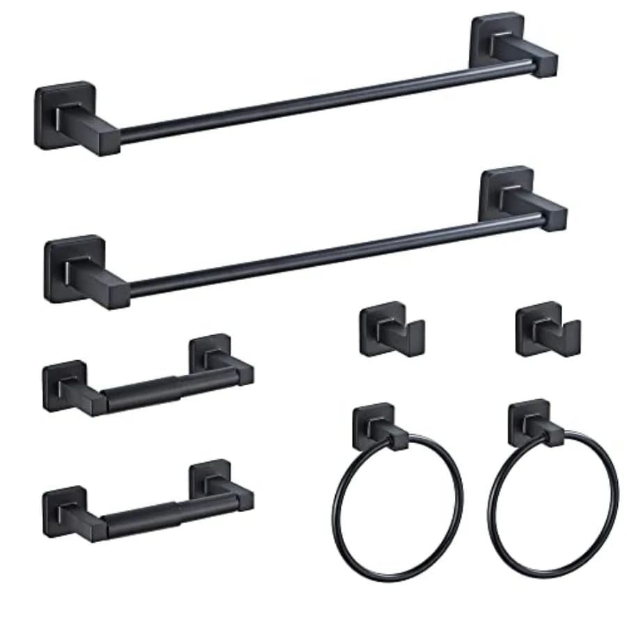 Set di Accessori per Bagno 8 Pezzi, Set Portasciugamani in Acciaio Inox da Parete, Include Portasciugamani da 16 Pollici, Anello Portasciugamani, Gancio per Accappatoio