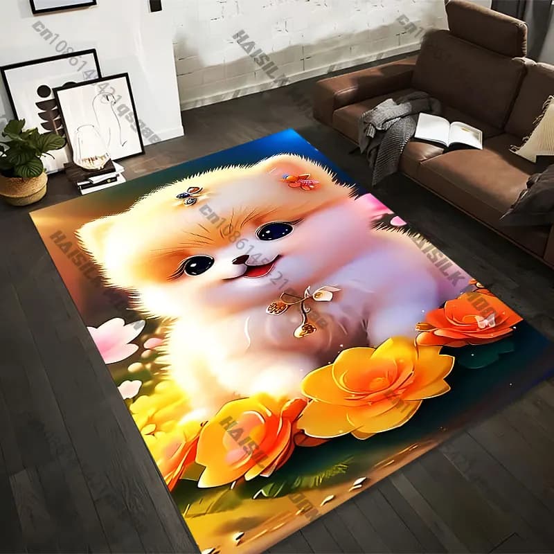 21 Sizes Adorable puppy surrounded by flowers Printed Area Rugs for Adult Yoga Mats Living Room Decor Personalized Doormat