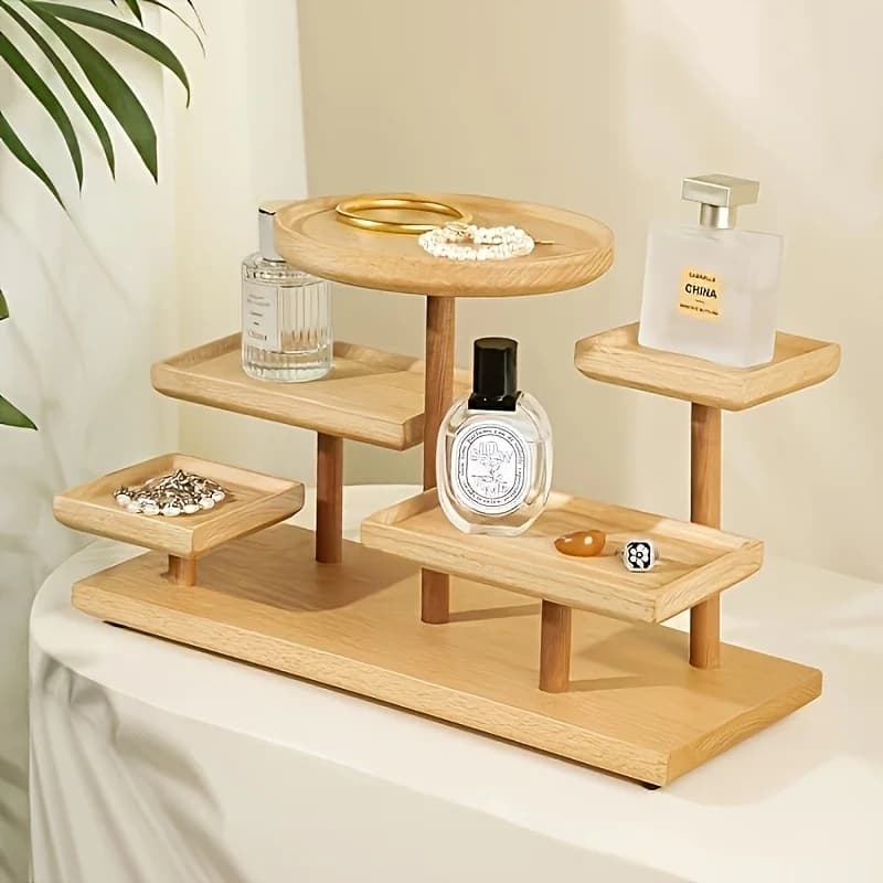 Wooden display with holders - Multilayer storage box for jewelry. Upper plants - for display of jewelry beads