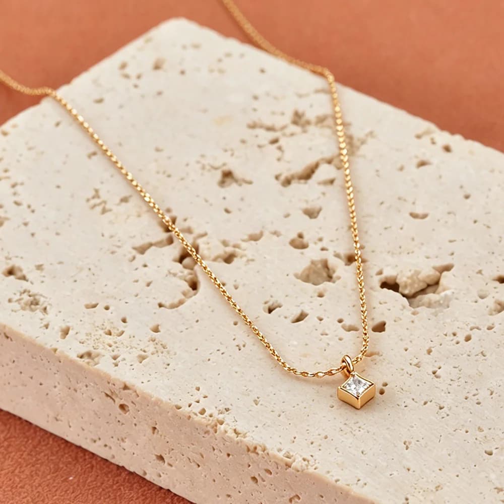 Lokaer 316L Stainless Steel Square Cubic Zirconia Pendant Necklace For Women Simple Delicate Jewelry Gifts Wholesale N26053