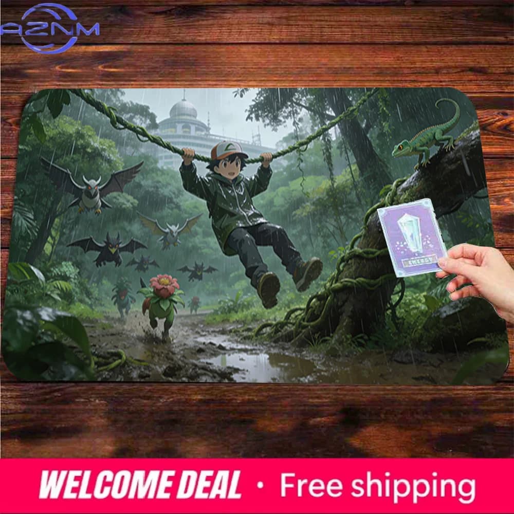 Tappetino da gioco Anime Ash Jungle Adventure TCG, tappetino da scrivania lavabile antiscivolo