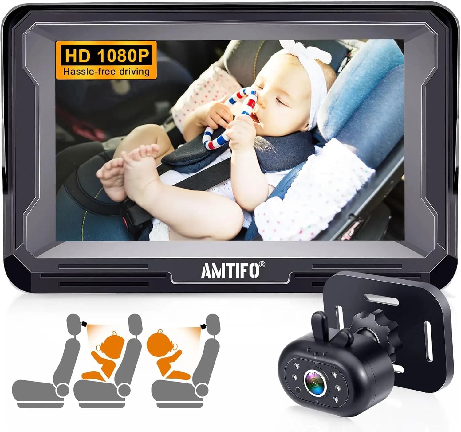 Telecamera per Auto per Bambini Facile da Installare con Visione Notturna Chiara, Monitor Girevole a 360° per la Sicurezza del Sedile Posteriore