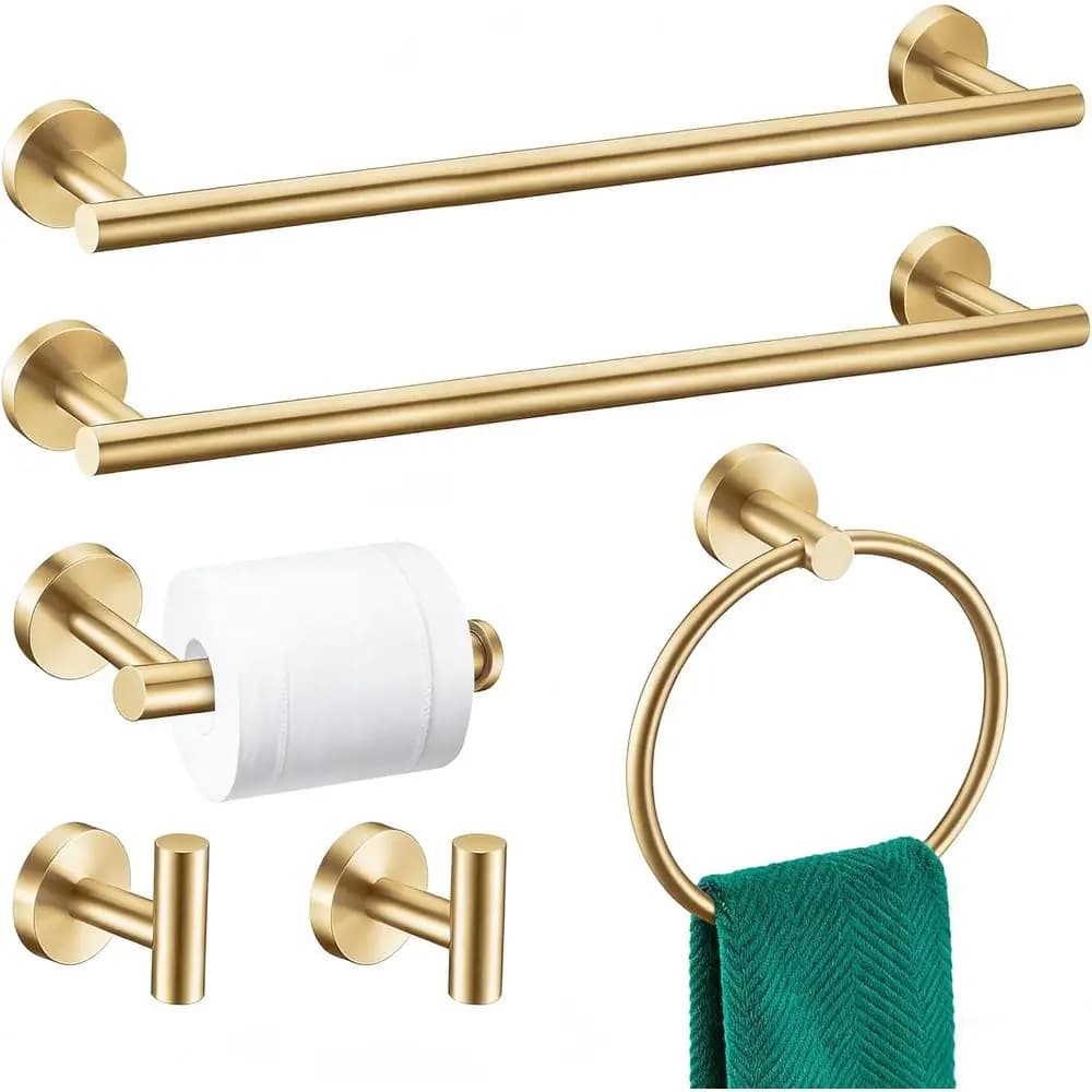 Set di Portasciugamani in Acciaio Inox Spazzolato Oro 24 Pollici, Accessori per Bagno da Parete