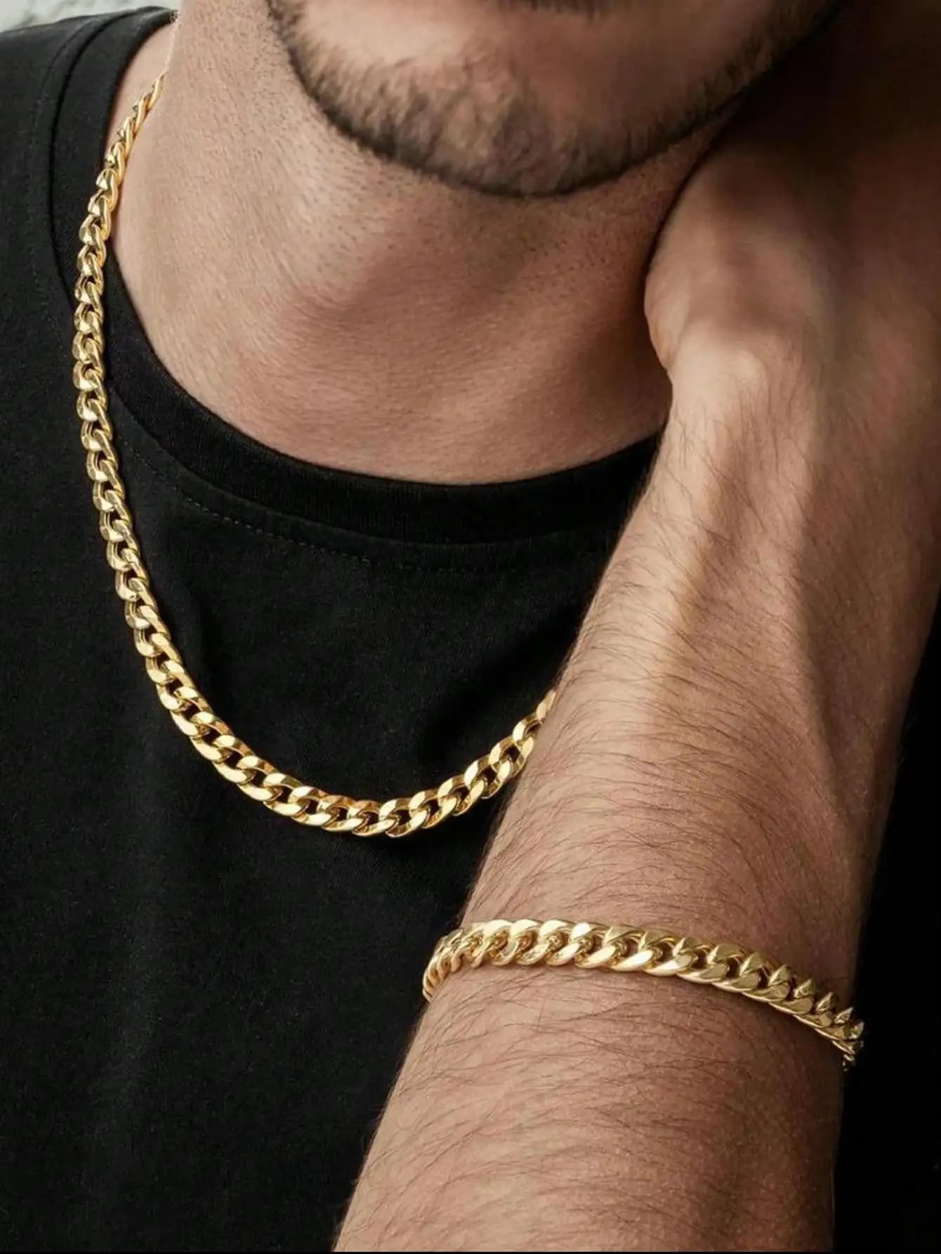 Christmas Valentine Chain Necklace Set, Stainless Steel Bracelet for Men, Minimalist Hip Hop Jewelry Gift