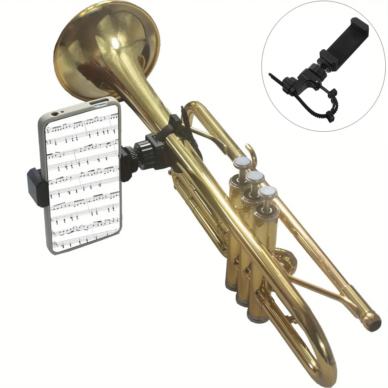 Metal Music Lyre Clip Phone Stand for Trombone Trumpet French Horn Alto Saxophone, Black Music Holder for Marching Band Practice