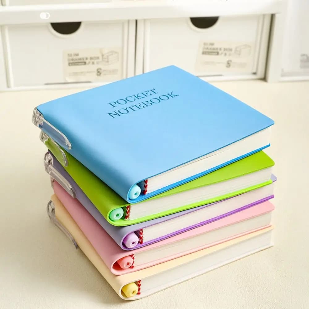 New PU Lined Notebook Lined Pages with Gel Pen Writing Journal Ribbon Bookmark Lay Flat Binding Memo Book School Supplies