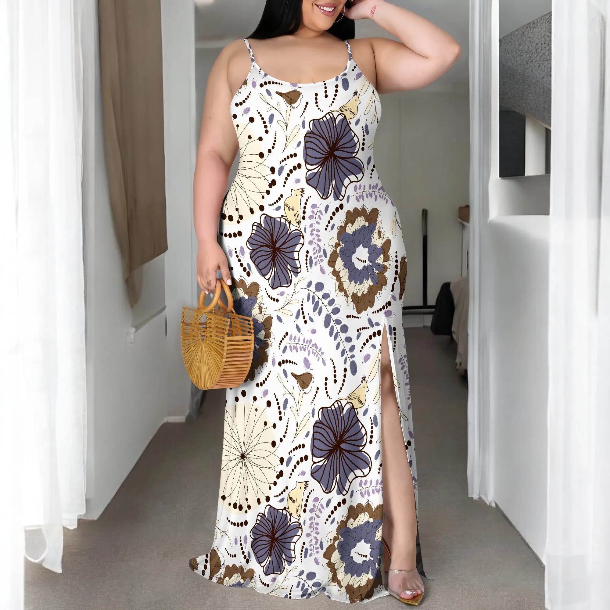 Abiti casual sexy da donna taglie forti per donne curve Abito maxi ampio con scollo all'americana stampato in 3D