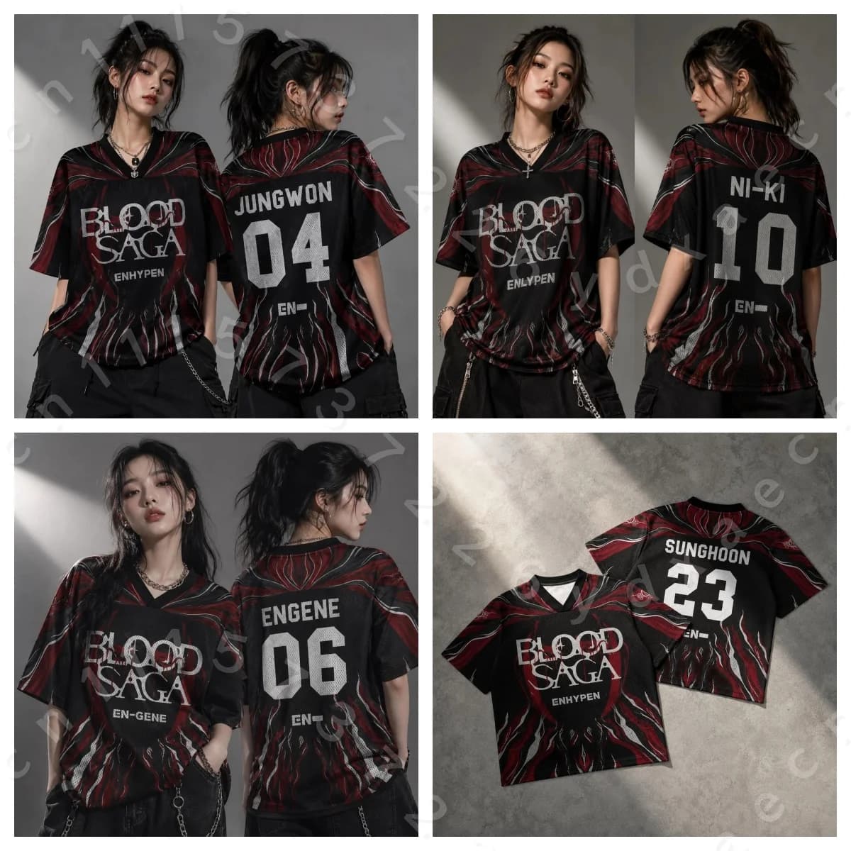 Family Matching Dark Flame Pattern Mesh Jersey Blood Theme Double Sided Letter Number Print V Neck Breathable Short Sleeve Tee