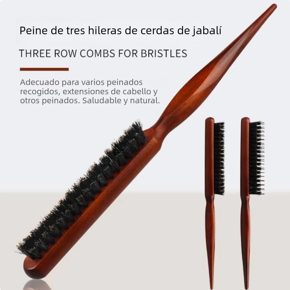 Natural wild boar bristle fluffy hairbrush, anti-static comb, scalp massage, stylist styling tool, imitation wood handle