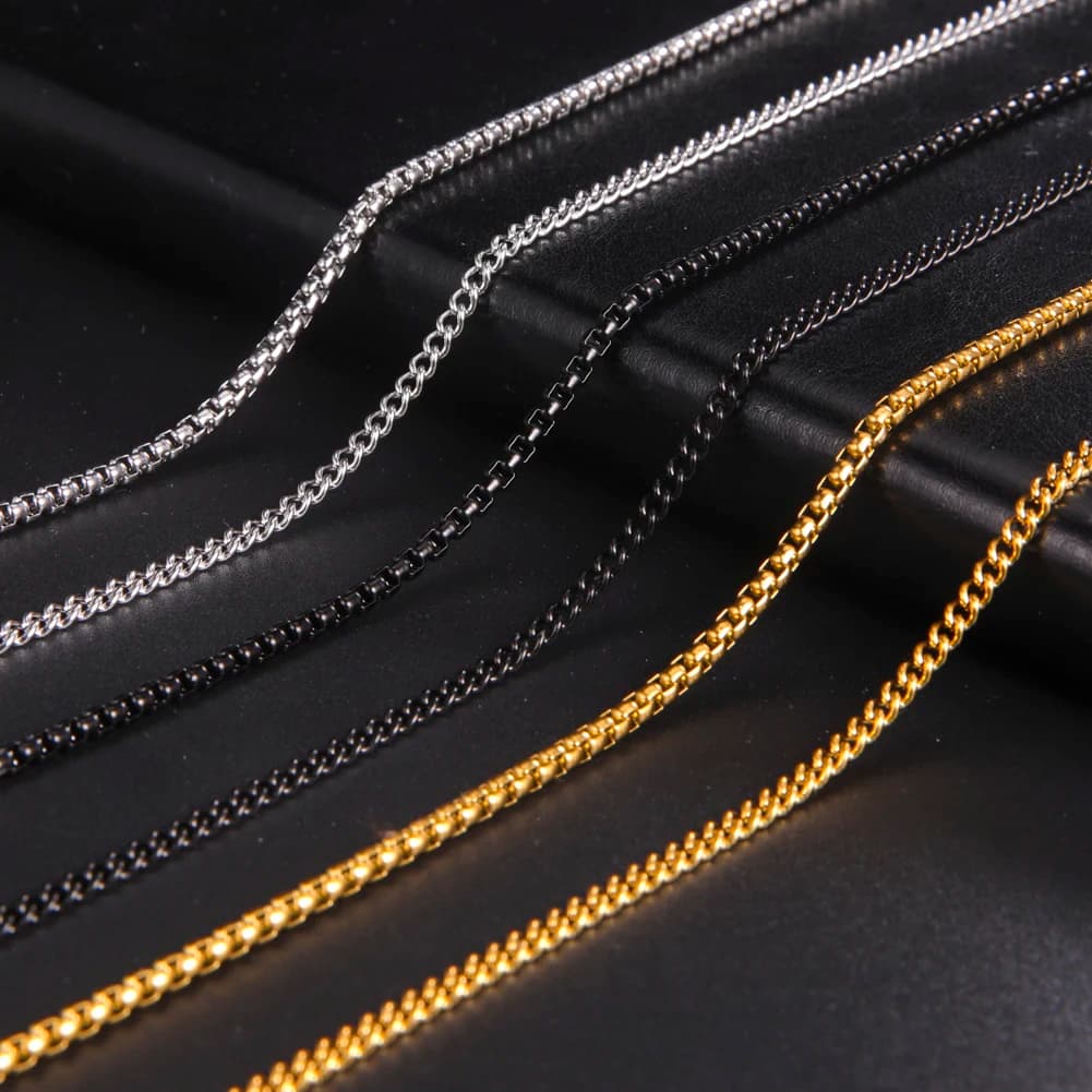 Skyrim Fashion 60 cm Collana a catena lunga da uomo in acciaio inossidabile Catene a maglie color oro nero Commercio all'ingrosso di gioielli punk di base