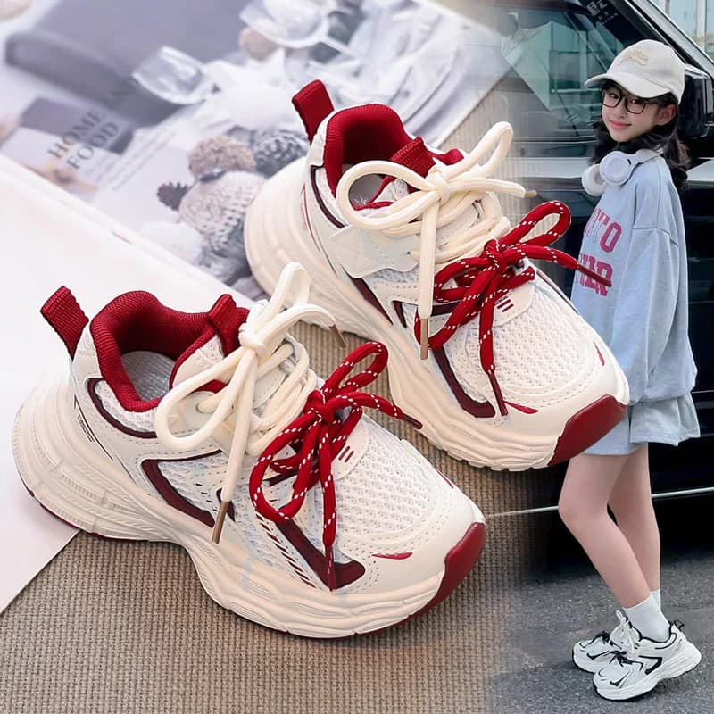 Spring and Autumn New Sports Shoes Campus Style Boys and Girls Running Dad Shoes Single Mesh Breathable