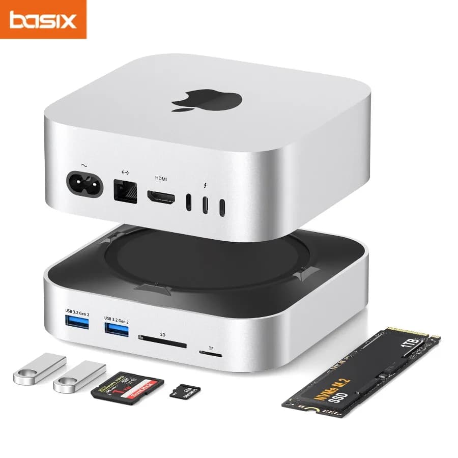 Hub USB C per Docking Station Mac Mini M4 da tipo C a DP M.2 NVMe Slot SSD Lettore di schede SD e TF - Espansione HUB USB per Mac Mini M4
