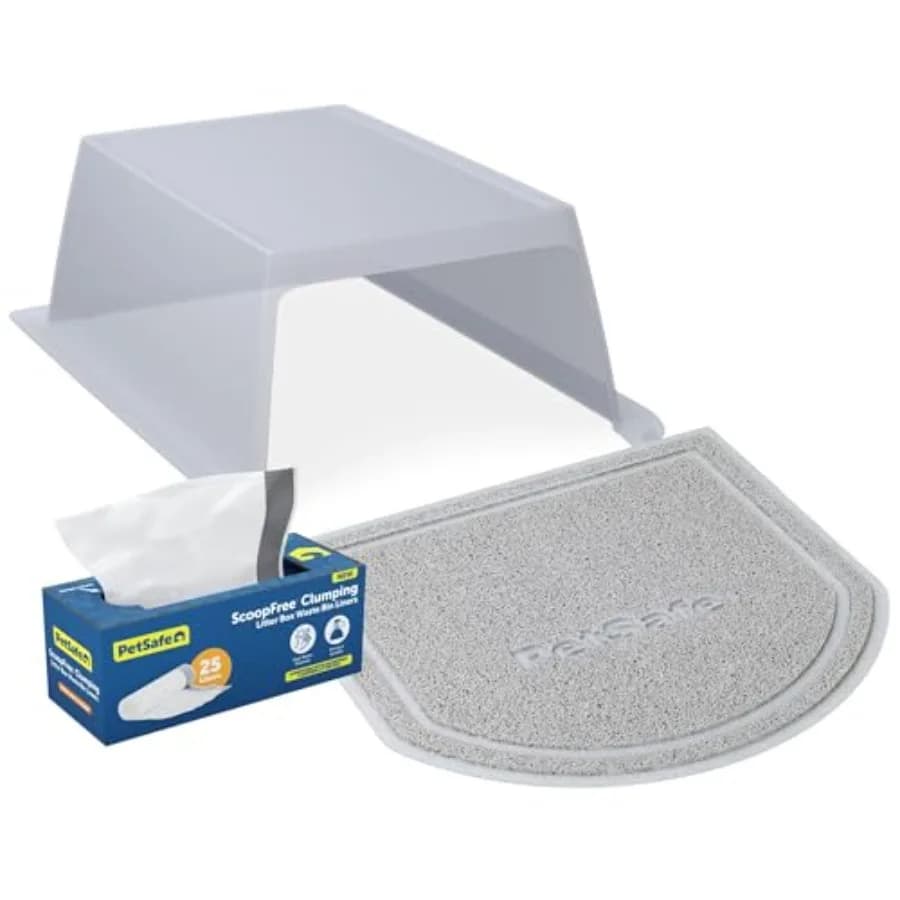 ScoopFree Clumping Automatic Self Cleaning Cat Litter Box Hood and Accessory Bundle include il coperchio per lettiera, i sacchetti per bidone dei rifiuti