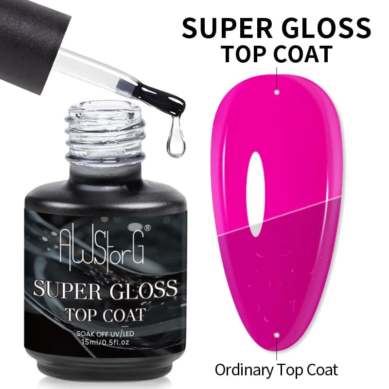 AWStorG 15ml Super Gloss Top Coat Trasparente a Lunga Durata LED UV Rinforzante Unghie Finitura Lucida Gel Smalto per Unghie